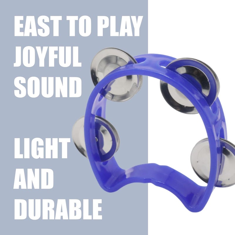 CashBeat 2-Pack Blue Handheld Tambourines with 4 Jingle Bells Each, Mini Plastic Half-Moon Percussion Instruments for Adults, School Music Class, Band and Party - Image 2